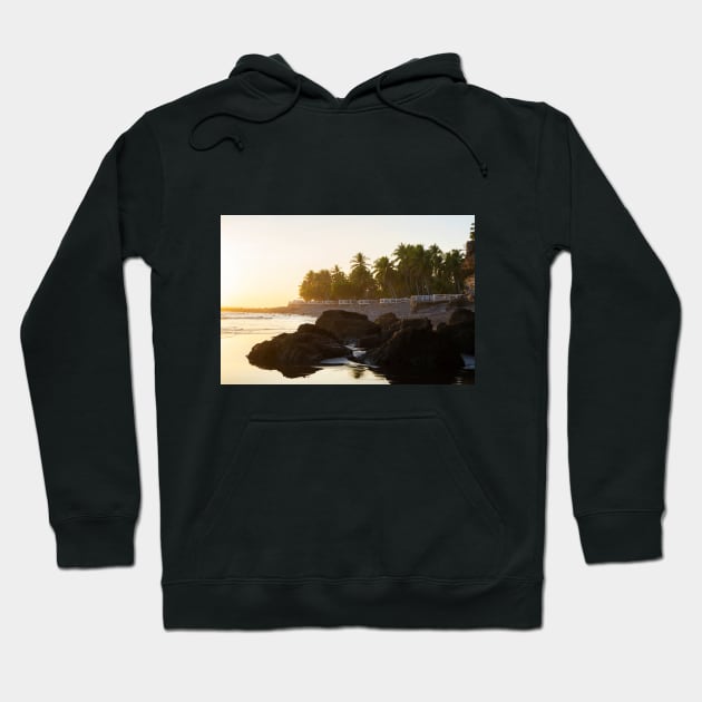 rocky beach and cliff with palm trees Hoodie by renee1ty